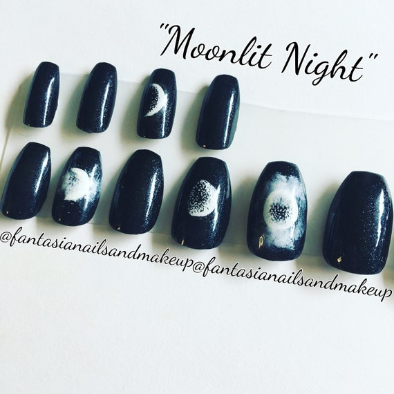 Fake Nails Halloween Nails Moon Nails Press On Nails Glue Etsy