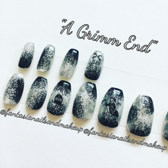Fake Nails Halloween Nails Grim Reaper Nails Gothic Nails Etsy