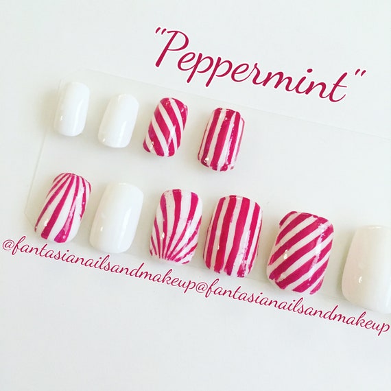 Candy Riet Pepermunt Nagels Kerst Winter Vakantie Nagels Nep Etsy