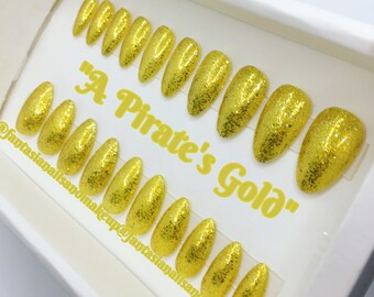 Gold Glitter Press On Nails: Sommer-Gelee-Mandel-falsche Nägel