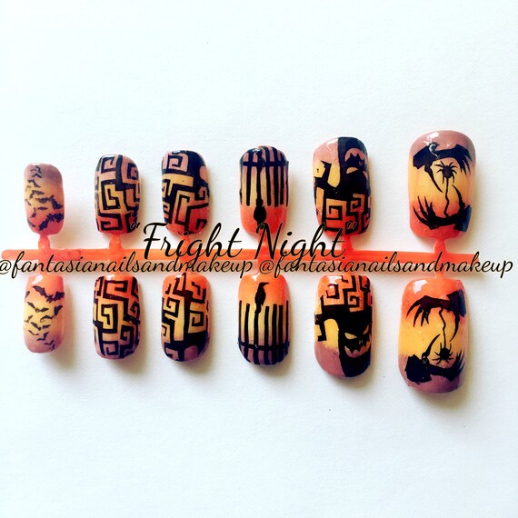 Orange Ombre Halloween Nails Square Fake Nails Press On Etsy