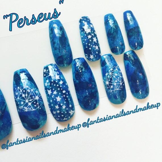 Fake Nails Galaxy Nails Press On Nails Glue On Nails Space Etsy