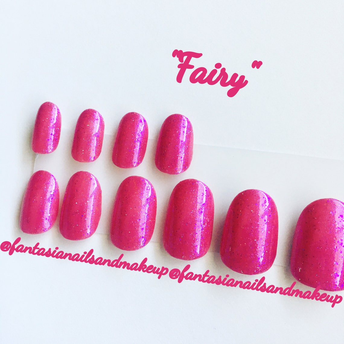 Fake Nails Pink Glitter Nails Press Ons Spring Nails Glue | Etsy