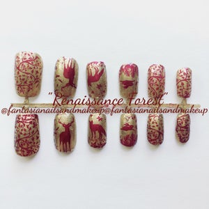 Fall nails, forest nails, Autumn nails, press on nails, glue on nails, fake nail set, false nails, faux nails, acrylic nails, stick on nails