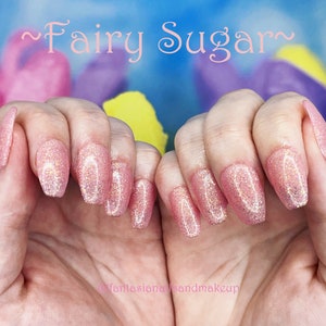 Pink Glitter Jelly Press On Nails: Fairy Coffin False Nails
