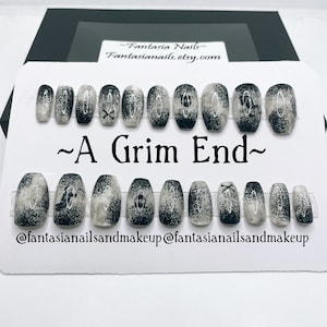 Fake nails, Halloween nails, grim reaper nails, Gothic nails, press on nails, glue on nails, spooky nails, press on nail set, acrylic nails