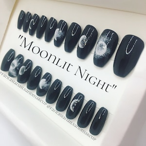 Fake nails, Halloween nails, moon nails, press on nails, glue on nails, lunar phase cycle, custom nails, false nails, acrylic nails