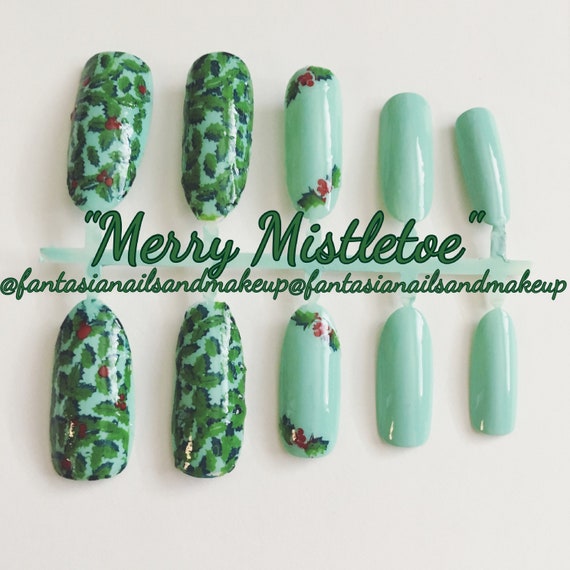 Mint Groene Maretak Nagels Kerst Vakantie Nagels Ovale Valse Etsy