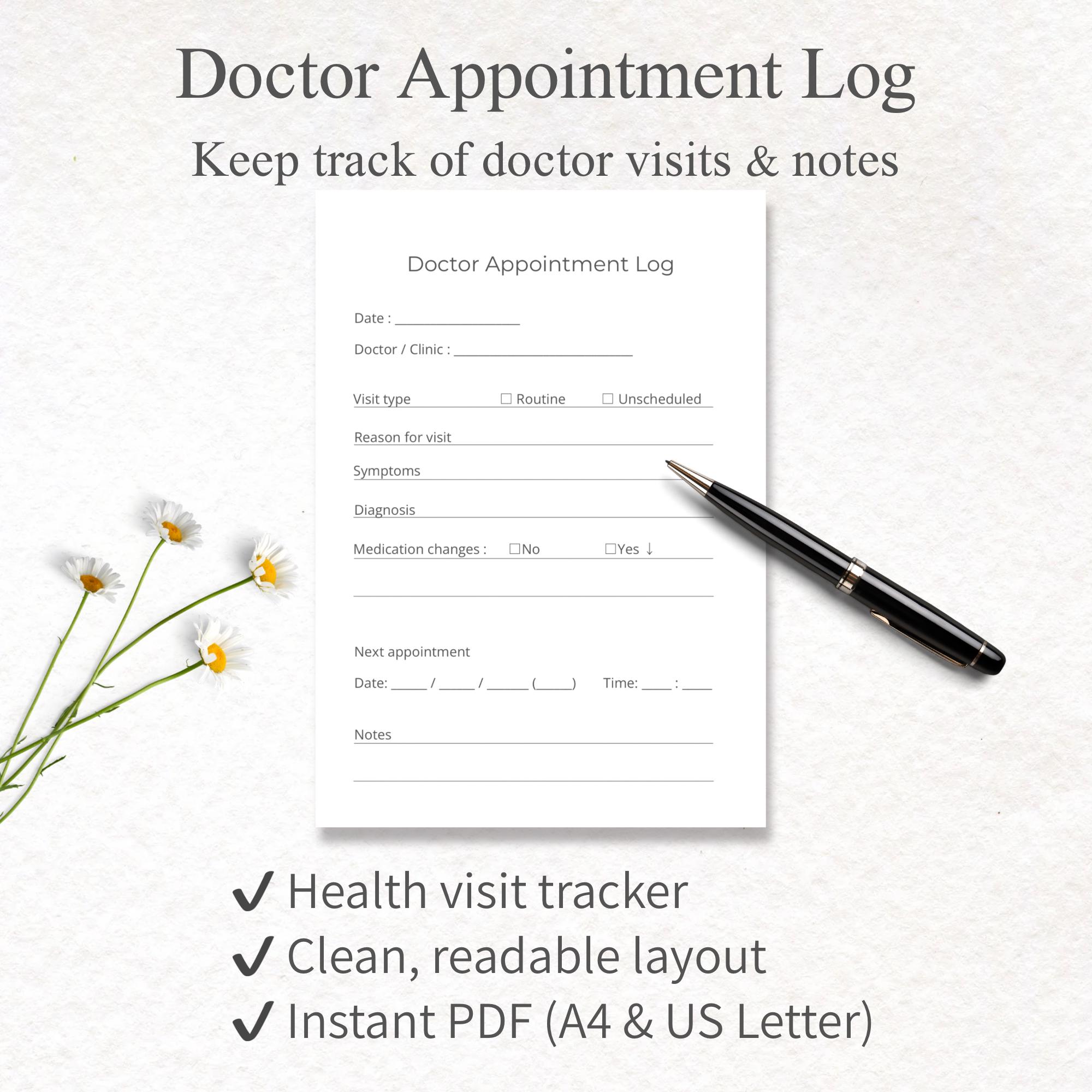 Doctor Appointment Form.pdf Printable Doctor Appointment Log • Medical Visit Tracker • Instant ...
