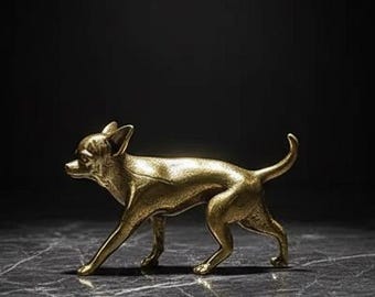 Retro Brass Chihuahua Figurine Small Dog Statue Metal Animal Sculpture Desk Decor