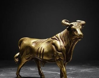 Solid Brass Bull Statues Retro Ox Figurine Feng Shui Wealth Charm Good Luck Ornament Home Office Decor
