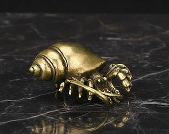 Estatua de cangrejo ermitaño de latón retro, figura de animal marino en miniatura, adorno de escritorio de metal macizo, mascota de té única, decoración oceánica