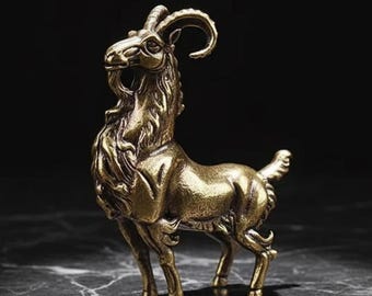 Retro Brass Goat Figurine Chinese Zodiac Ram Statue Feng Shui Home Decor Small Animal Sculpture Good Luck Charm Desk Ornament