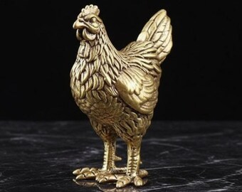 Miniature Brass Chicken Figurine Retro Hen Statue Small Metal Animal Ornament Gold Farmhouse Decor Cute Desk Accessory Gift
