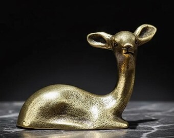 Solid Brass Resting Deer Figurine Retro Home Decor Small Metal Fawn Statue Desktop Ornament Paperweight Gift for Animal Lover