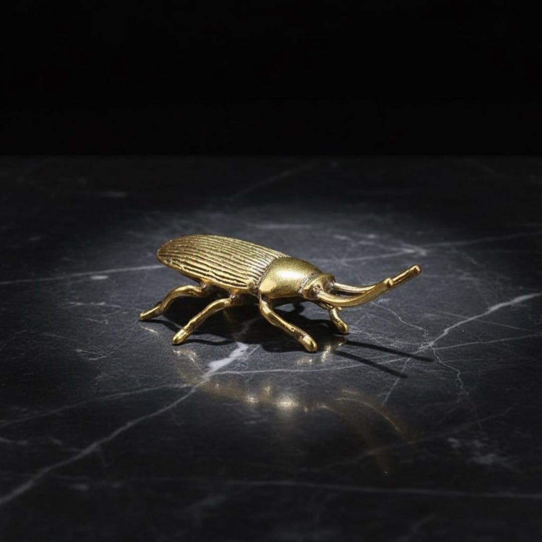 Retro Brass Beetle Figurine - Detailed Gold Insect Statue - Small Metal ...