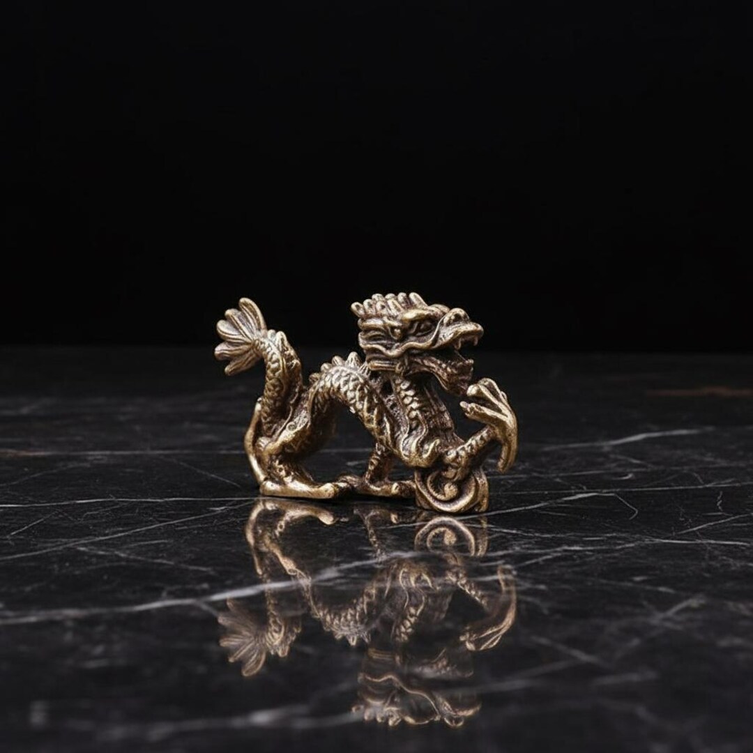 Small Brass Dragon Figurine Retro Feng Shui Statue Chinese Zodiac Decor ...