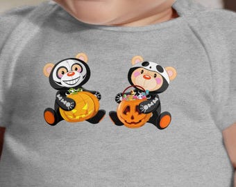 Halloween Bears Art, Skeleton Teddy Bear Pumpkin Candy Bucket Onesie