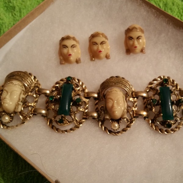 Selro Selini Bracelet Asian Princess style, with three Old New Stock high rise Asian Faces