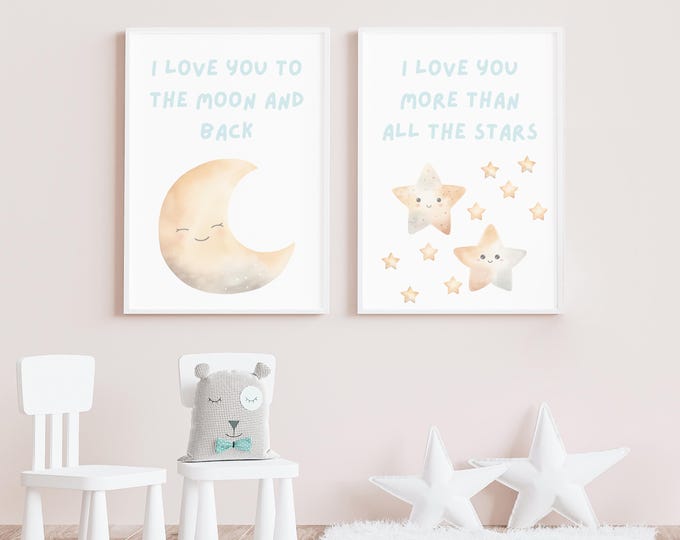 I love you moon and star nursery prints