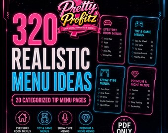 Modelos de menu de dicas para modelos de webcam | 320 ideias, preços, rastreador (pacote em PDF)