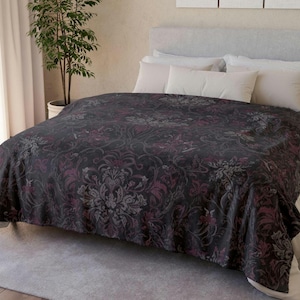 Victoriaanse damast plaid | Donker bloemen grillig decor, gotisch huis | Heksendecoratie