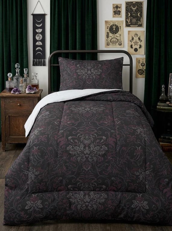 Dark Damask Comforter | Floral Baroque Victorian Gothic Bedding