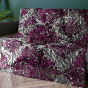 Damask Crushed Velvet Blanket | Purple Silver Luxe Throw