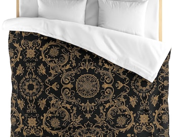 Baroque Ornate Medallion Pattern Microfiber Duvet Cover | Timeless Vintage Elegance Bedding | Gothic Duvet Cover | Victorian Luxury Bedding