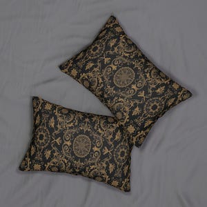 Vintage Damask Pattern Lumbar Pillow | Whimsigoth Decor | Gold Medallion Baroque Decor | Boho Pillow | Victorian Gothic Decor | Scrollwork