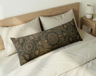 Gold Baroque Medallion Body Pillow | Ornate Vintage Damask | Victorian Elegance | Gothic Home Decor | Whimsigoth Decor