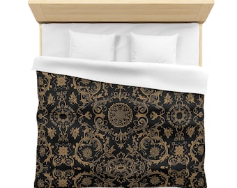 Funda nórdica de microfibra con estampado de medallones barrocos ornamentados / Ropa de cama de elegancia vintage atemporal / Funda nórdica gótica / Ropa de cama de lujo victoriana