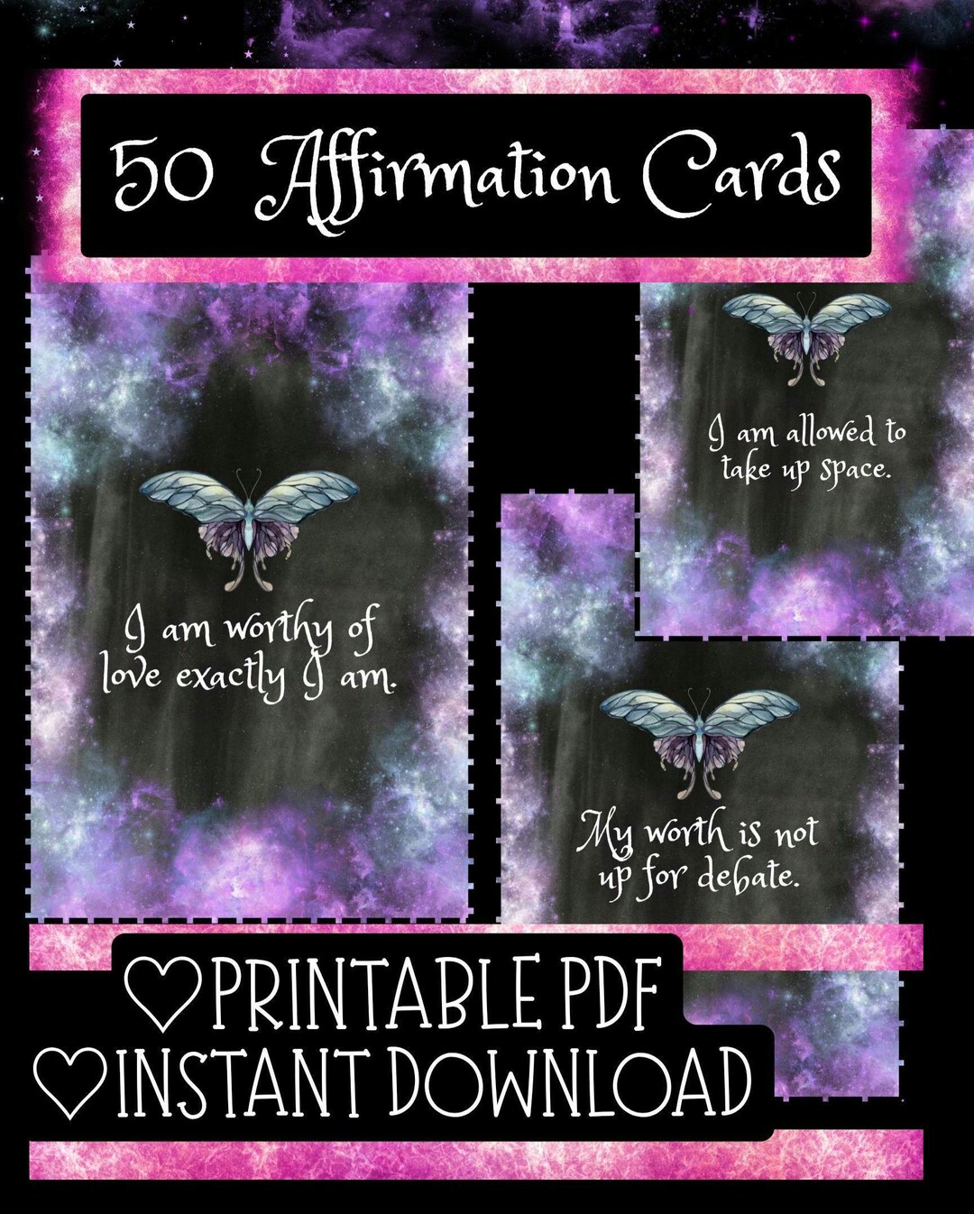 Printable Affirmation Cards | 50 Self Love Affirmations | Positive ...