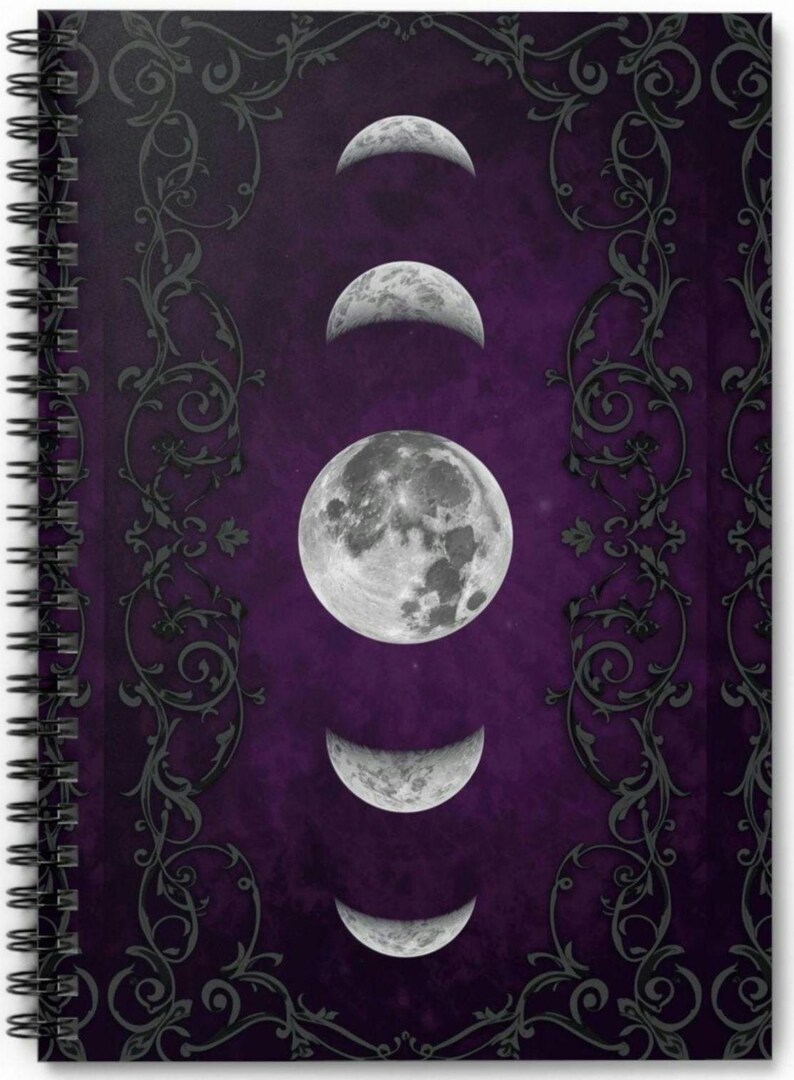Moon Phases Spiral Notebook | Ruled Journal, Gothic Purple Lunar Design ...