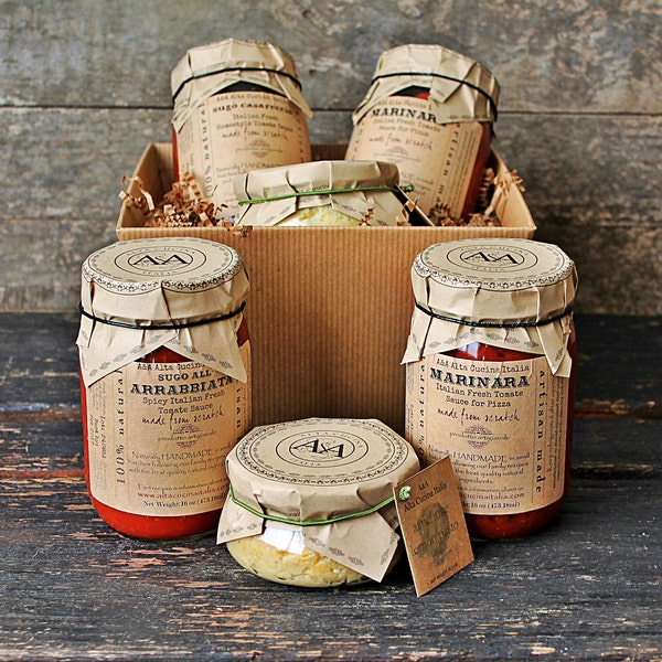 Gourmet Gift Basket with Artichoke Lemon Pesto and Tomato Sauces - Gift Set for New Homeowners - Newlywed