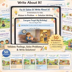 Picture to Problem Solution Writing Worksheets, Grades K-3 (PDF)
