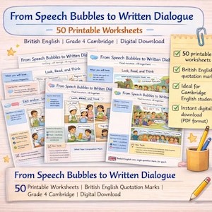 Hojas de trabajo sobre comillas en inglés británico de 4.º grado (descarga digital)