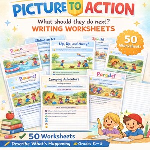 Picture to Problem Solution Writing Worksheets, Grades K-3 (PDF)