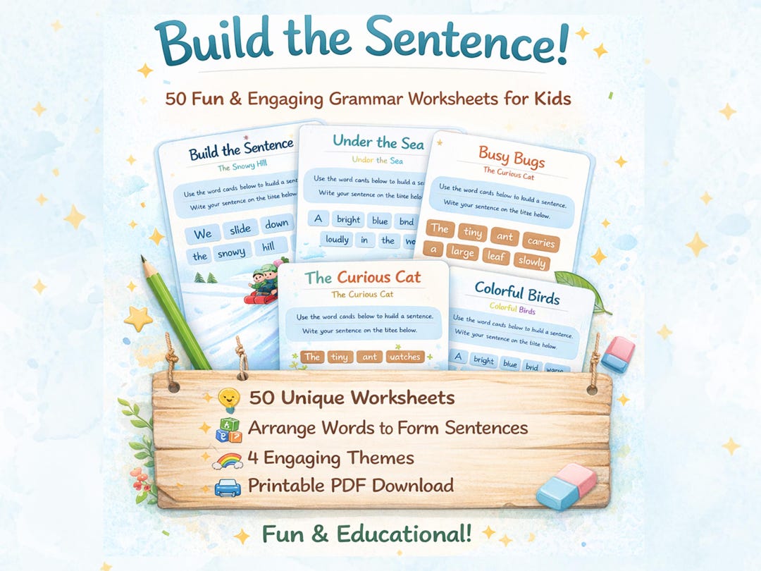 Sentence Building Worksheets for Kids | Grammar Practice, Preschool