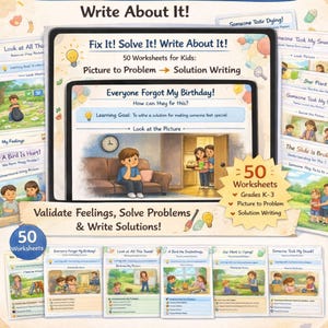 Picture to Problem Solution Writing Worksheets, Grades K-3 (PDF)