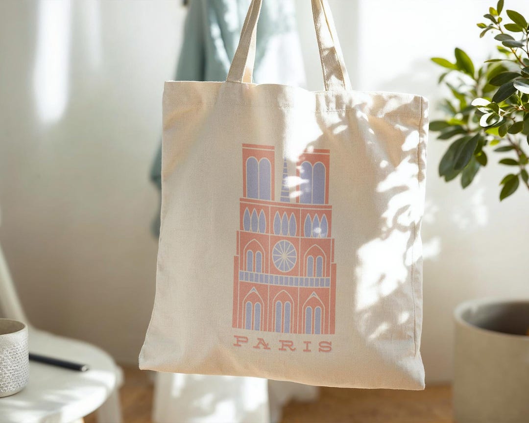Notre Dame Illustration Tote Bag | Paris Cathedral Graphic Canvas Tote