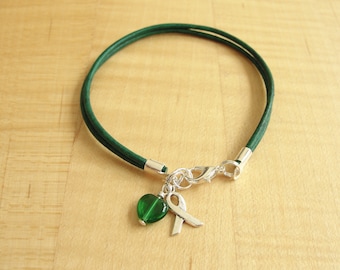 Gastroparesis Awareness Bracelet - Green Leather Awareness Bracelet