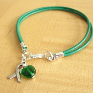Green Awareness Bracelet Leather Cerebral Palsy, Glaucoma, Kidney Disease, Liver Cancer, Organ Donation, Mitochondrial Disease, HPV image 4