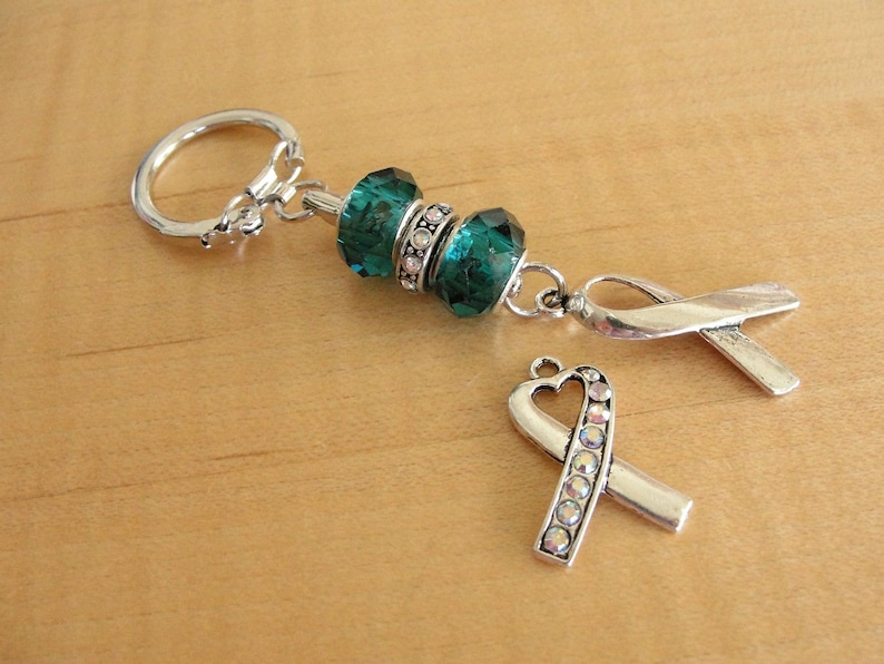 Teal Awareness Keychain PTSD, Myasthenia Gravis, Ovarian Cancer, Scleroderma, Tourette Syndrome, Interstitial Cystitis & More image 3