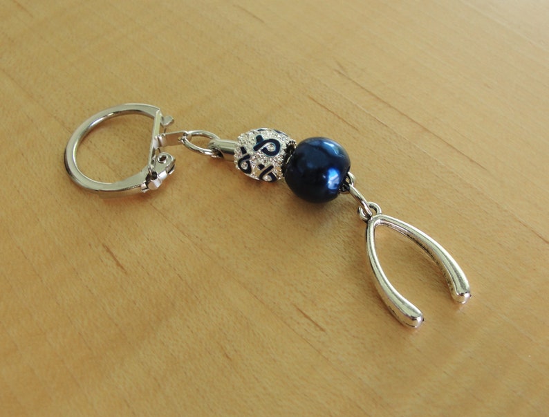 Osteogenesis Imperfecta Blue Awareness Keychain with Wishbone Charm image 2