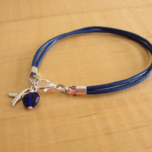 Blue Awareness Bracelet Leather POTS,CFS, ARDS, Colon Cancer, Crohns & More image 2