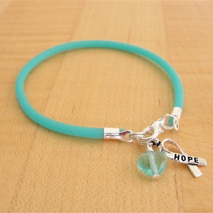 Teal Awareness Bracelet Rubber PTSD, Myasthenia Gravis, Ovarian Cancer, Scleroderma, Tourette Syndrome, Interstitial Cystitis & More HOPE Ribbon Charm