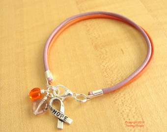 Orchid and Orange Awareness Bracelet (Leather) - Psoriasis, Eczema