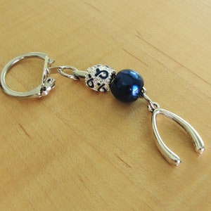 Osteogenesis Imperfecta Blue Awareness Keychain with Wishbone Charm image 1