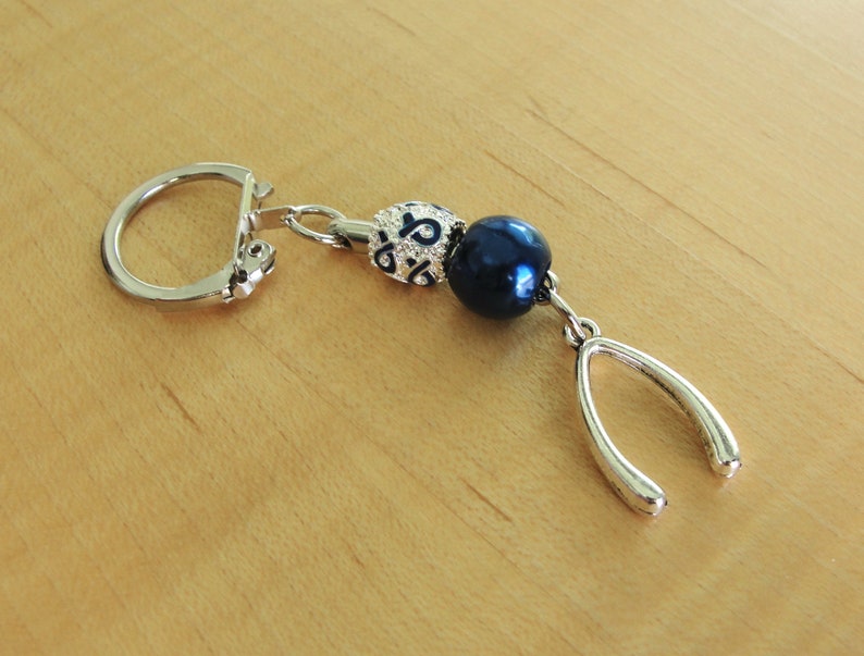 Osteogenesis Imperfecta Blue Awareness Keychain with Wishbone Charm image 1